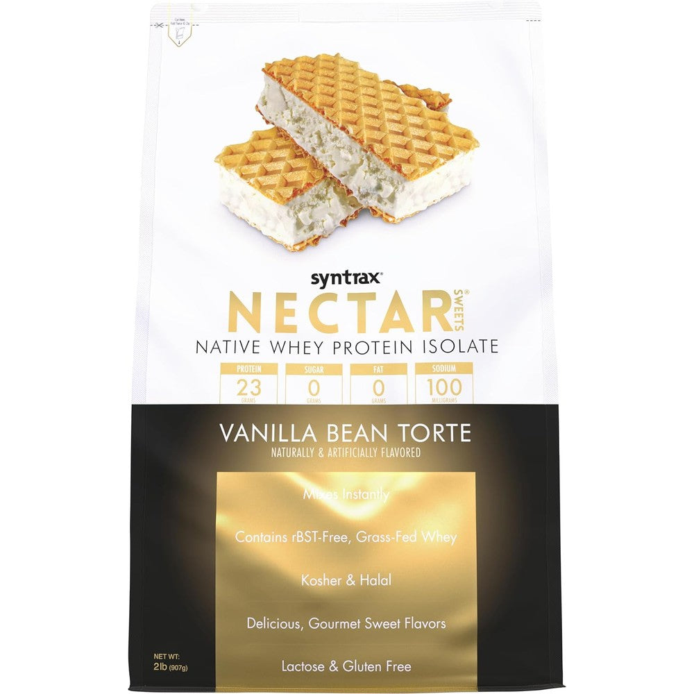 Syntrax Nectar Sweets Vanilla Bean Torte 2lb bag front view whey protein isolate