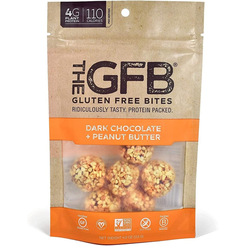 The GFB Dark Chocolate Peanut Butter Protein Bites front pouch view