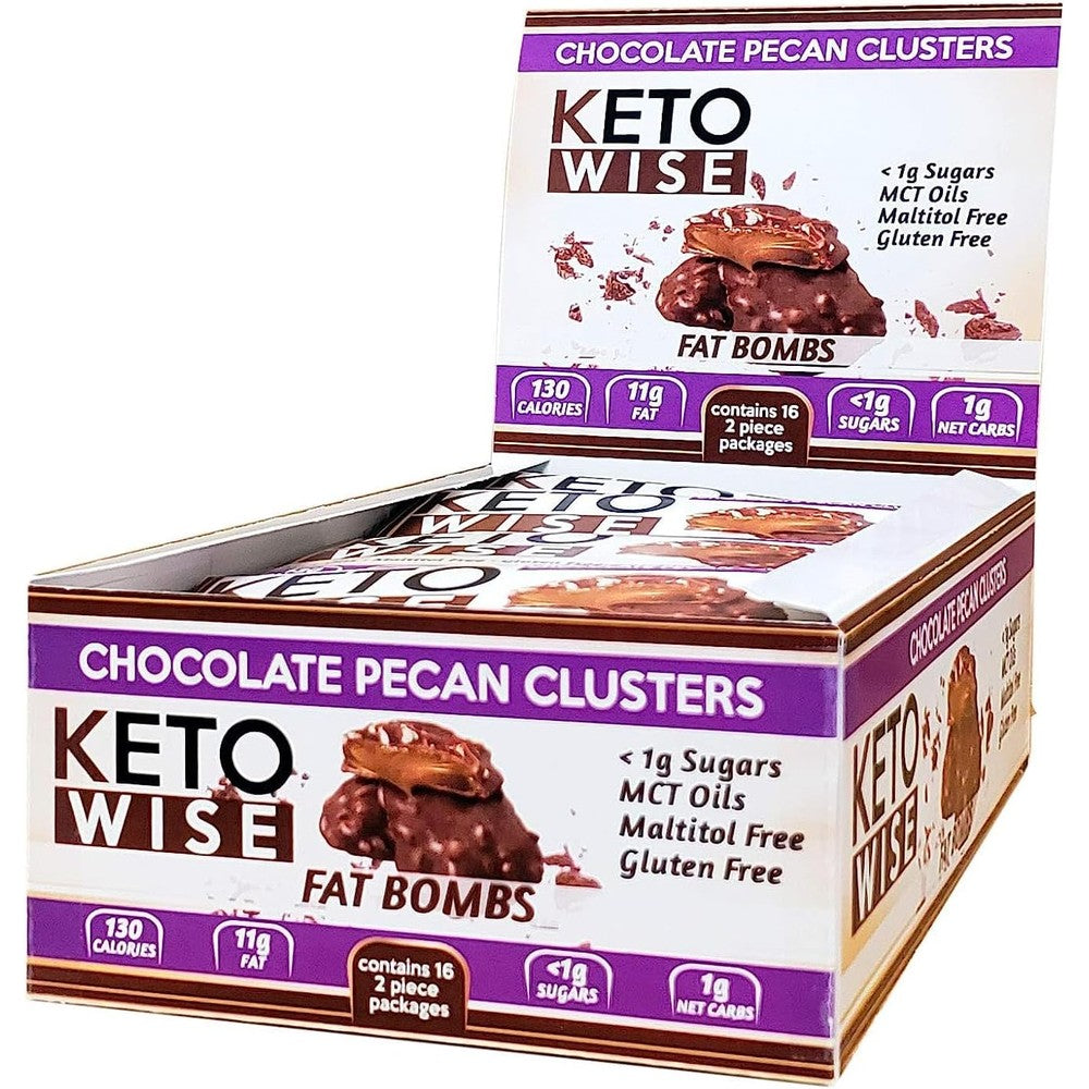 Keto Wise Fat Bombs Chocolate Pecan Clusters front view keto snacks India