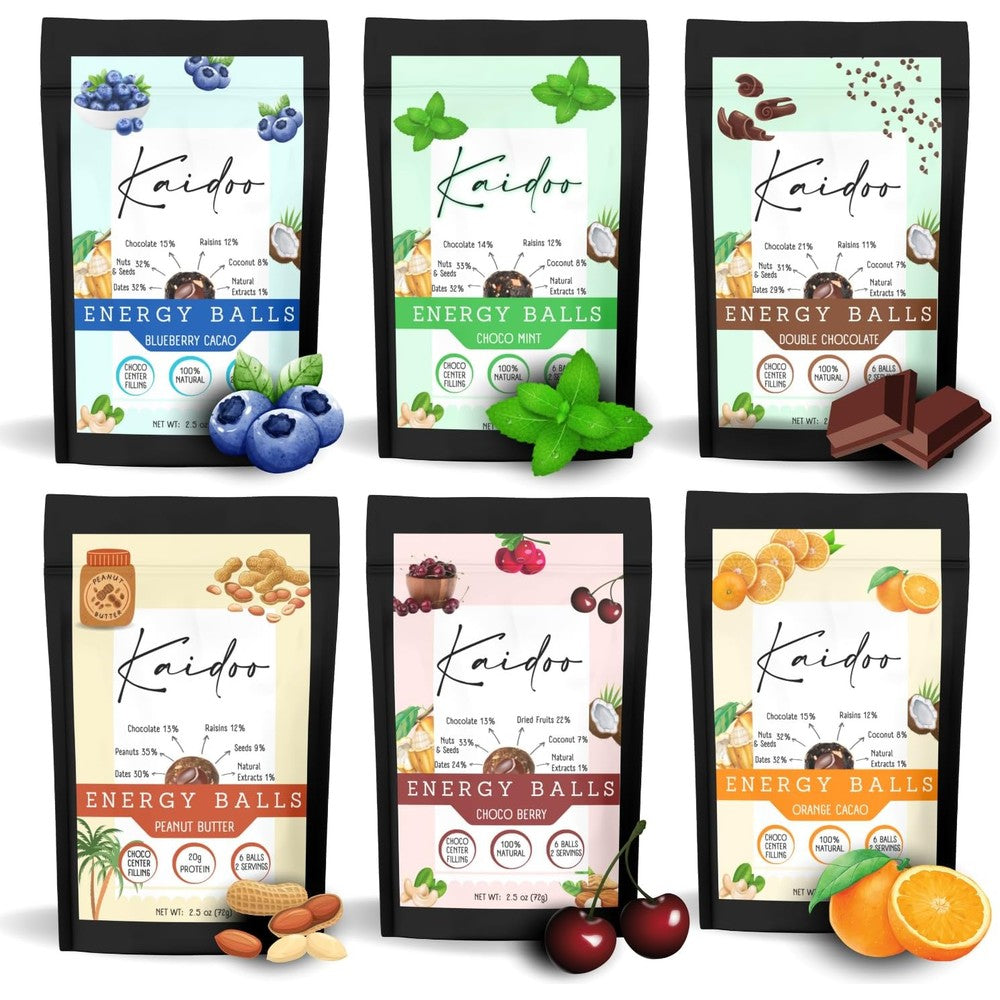 Kaidoo Chocolate Energy Balls Variety Box front view healthy vegan snacks