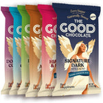 The Good Chocolate Keto Variety Pack front view showing six assorted sugar free bars.