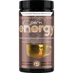 Perk Energy Original Dark Chocolate Salted Caramel Pretzel tub front view for healthy energy.