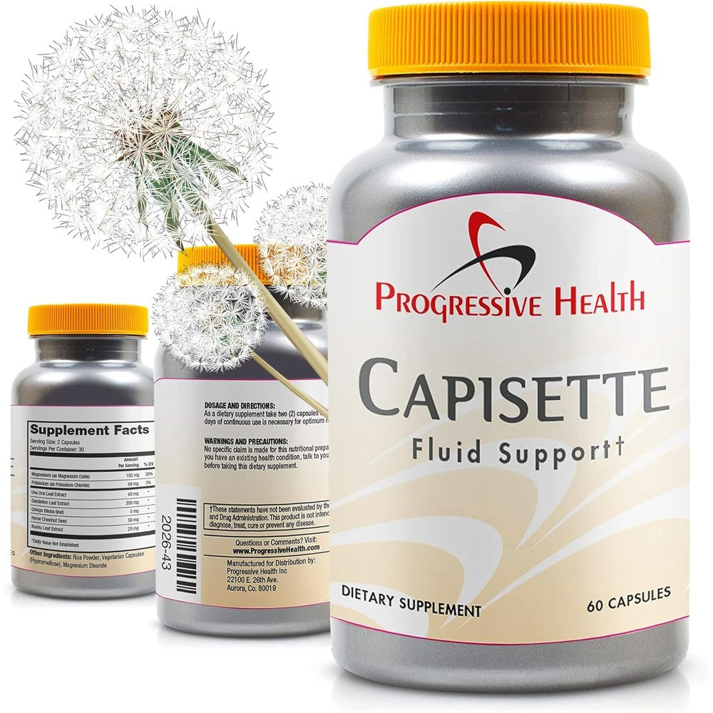 Capisette Water Retention Support - Reduces Swollen Feet, Ankles, and Legs - Reduce Swelling & Fluid Retention from Edema. Includes: Potassium, Dandelion Root, & More- Dietary Supplement (60 capsules)
