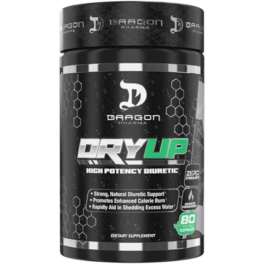 DRAGON PHARMA DryUp, High Potency Diuretic & Thermogenic Matrix, Flexible Use, Stim-Free Supplement, Perfect to Prepare for Competition or Photoshoots (80 Capsules)