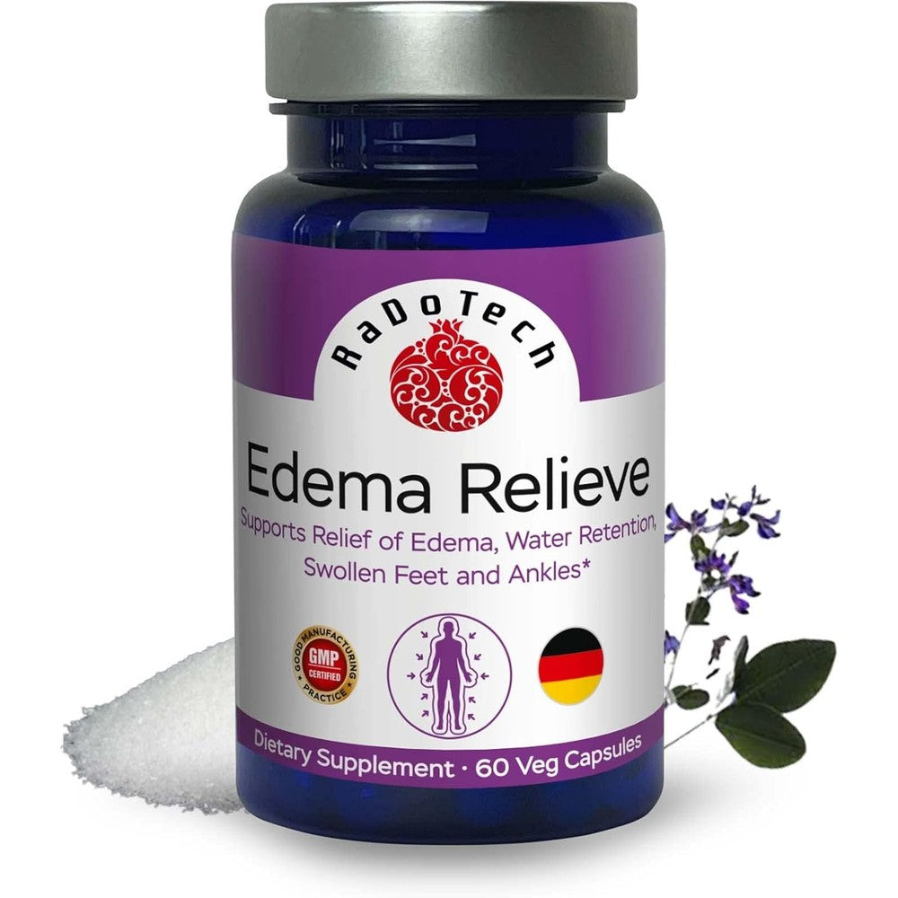 RaDoTech - Edema Relief Water Pills, Natural Diuretics for Water Retention, Foot Swelling Relief, Supports Kidney Cleanse, Reduces Swelling in Ankles, Hands, Arms, 60 Veg Capsules