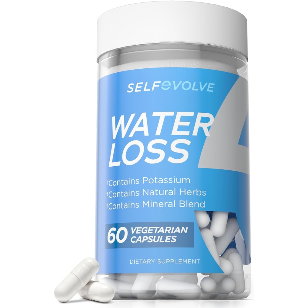 selfevolve Water Loss - Natural Water Pills for Reducing Water Retention & Bloating Relief with Dandelion Extract, Potassium & 7 Natural Ingredients - 60 Veggie Capsules