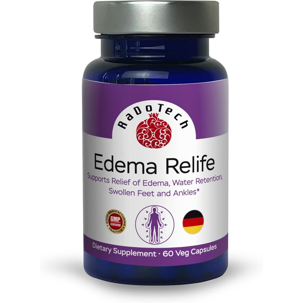 RaDoTech Edema Relife Support Relief of Edema, Water Retention, Swollen Feet and Ankles 60 Veg Capsules GMP - (Pack of 1)