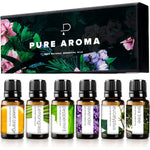 Pure Aroma Essential Oils Set front view of 6 pack gift box for aromatherapy.