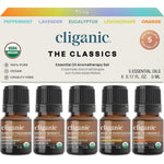 Cliganic Organic Essential Oils Set with five amber glass 5ml bottles