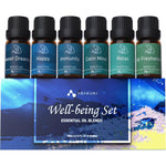 ASAKUKI Essential Oil Blends Well-Being Set front view showing six bottles in a gift box.