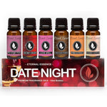 Eternal Essence Oils Date Night Set front view of six 10ml amber glass bottles