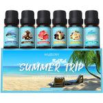 WUSEONY Summer Fragrance Oils Set front view of six bottles in packaging.