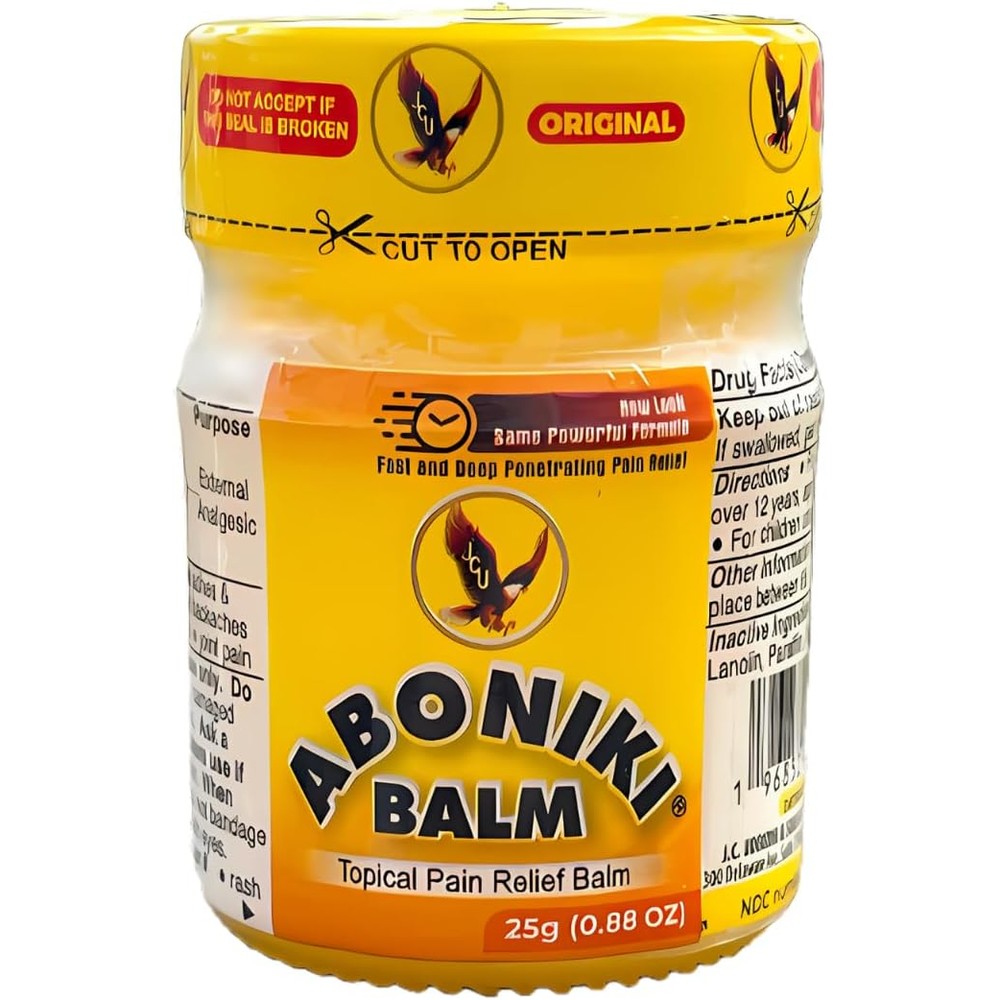 Aboniki Balm front view of 25 grams glass jar packaging.