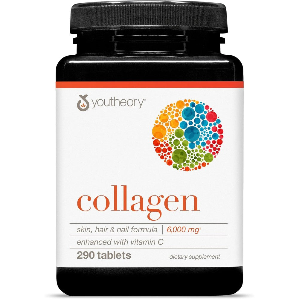 Youtheory collagen advanced 6000mg tablets front view bottle supplement