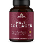Ancient Nutrition Multi Collagen Peptides 90 capsules front view bottle showing premium skin and nail support supplement.