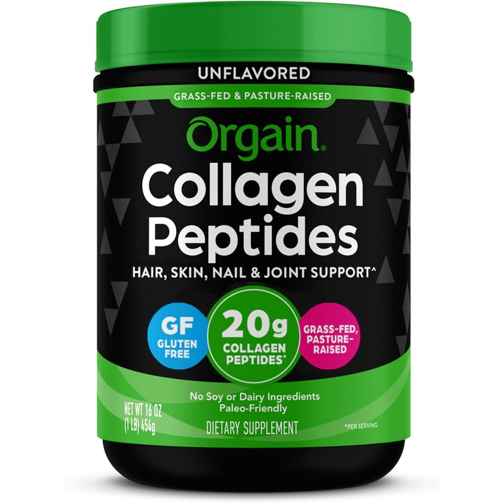 Orgain Hydrolyzed Collagen Peptides 1 pound powder tub front view