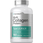 Horbäach Multi Collagen Protein 180 capsules front bottle view for skin and joint support.