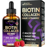 NutraHarmony Liquid Biotin and Collagen Raspberry Drops front view for natural hair growth support