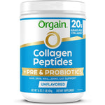 Orgain Collagen Peptides Prebiotic and Probiotics unflavored powder one pound container front view
