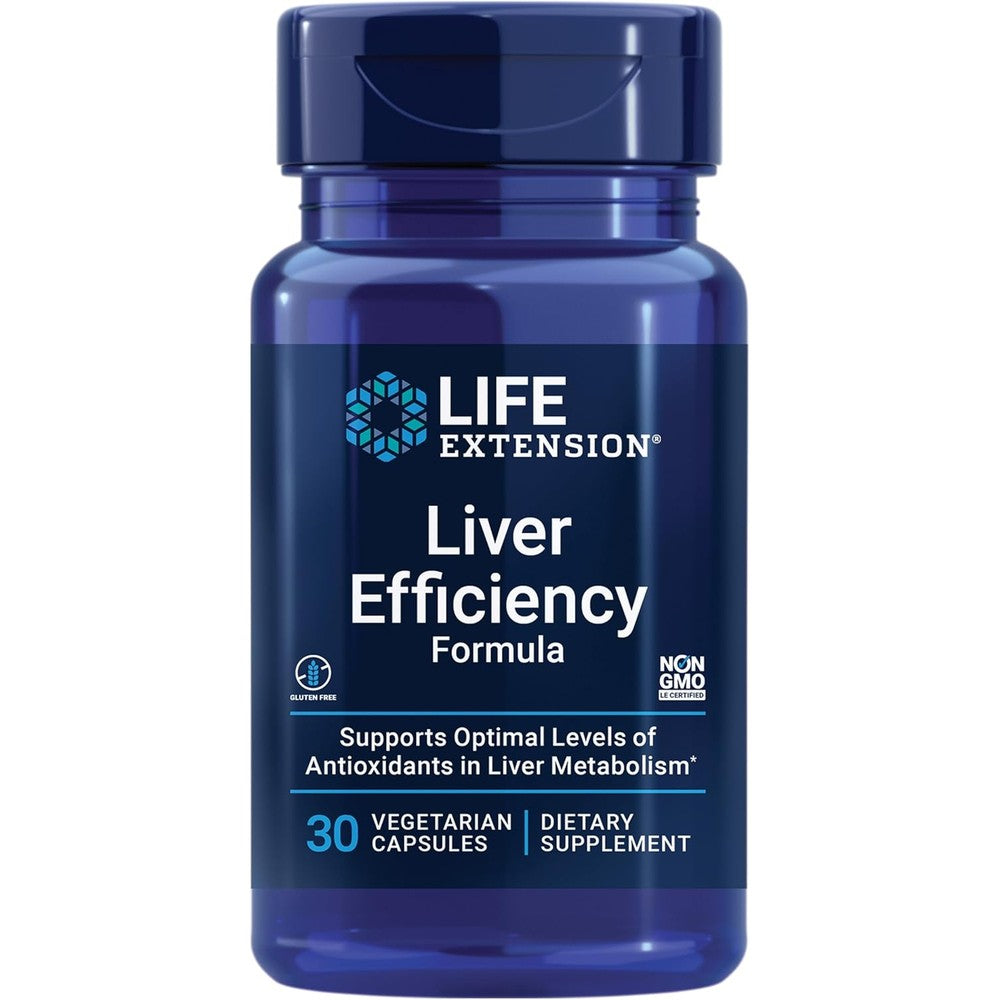 Life Extension Liver Efficiency Formula 30 vegetarian capsules front view showing bottle label