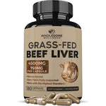 Wholesome Wellness Grass Fed Beef Liver 180 Capsules front view showcasing dietary supplement bottle packaging.