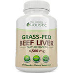 Purely Holistic Grass Fed Beef Liver supplement bottle front view containing 270 capsules.