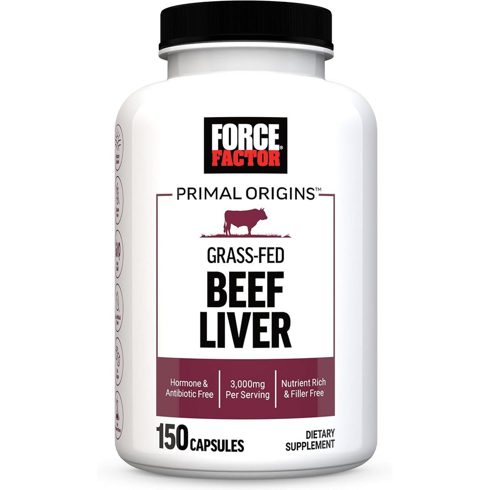Force Factor Primal Origins Grass Fed Beef Liver 150 Capsules front bottle view