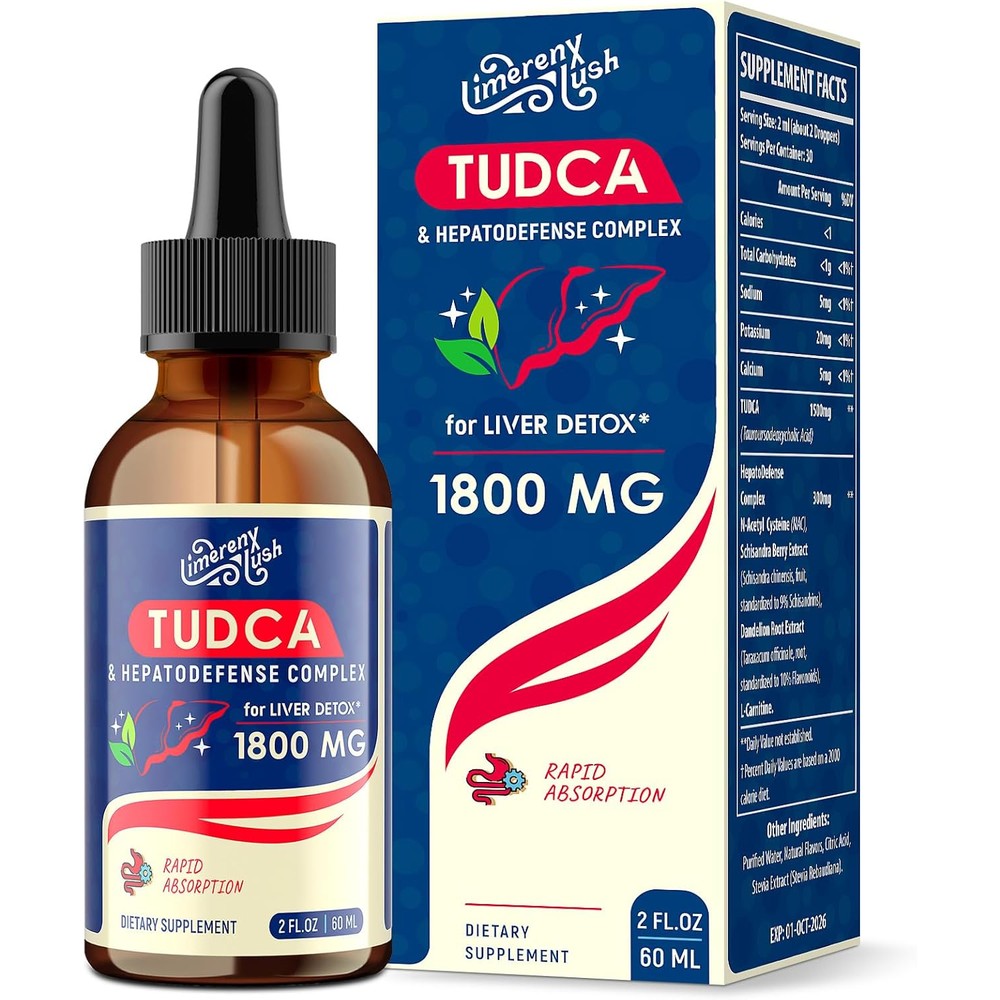 LimerenxLush TUDCA Liver Support Liquid Drops front view bottle for detoxification