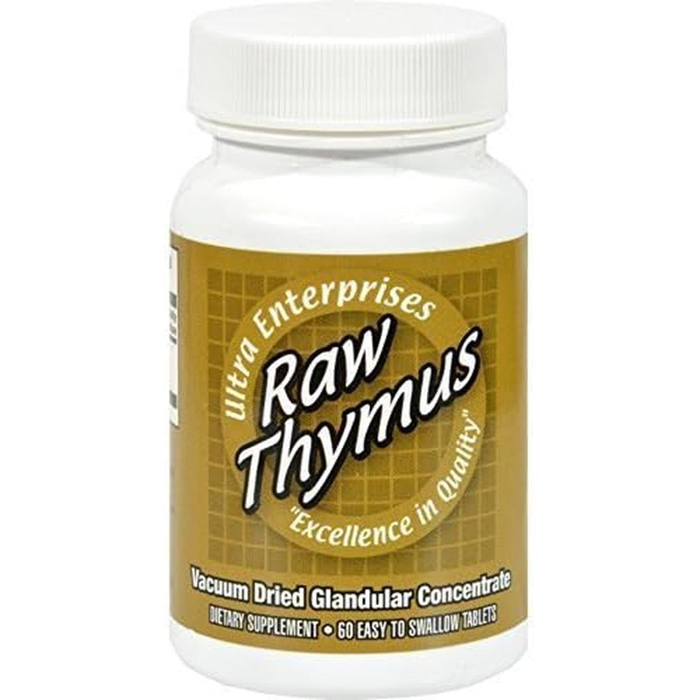Ultra Glandulars Raw Thymus 200mg tablets front bottle view showing golden label immune support dietary supplement