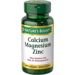 Nature's Bounty Calcium Magnesium Zinc 100 coated caplets bottle front view showing primary mineral health benefits