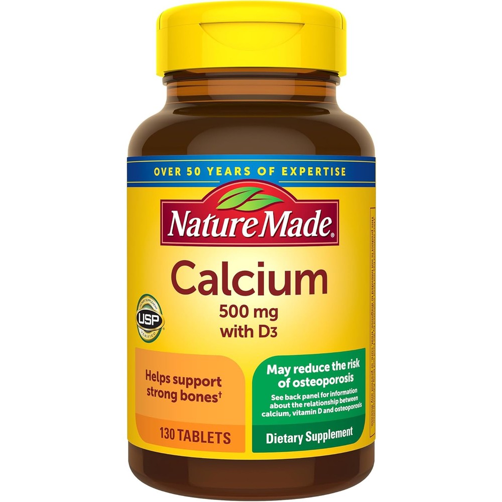 Nature Made Calcium 500mg with Vitamin D3 front view bottle