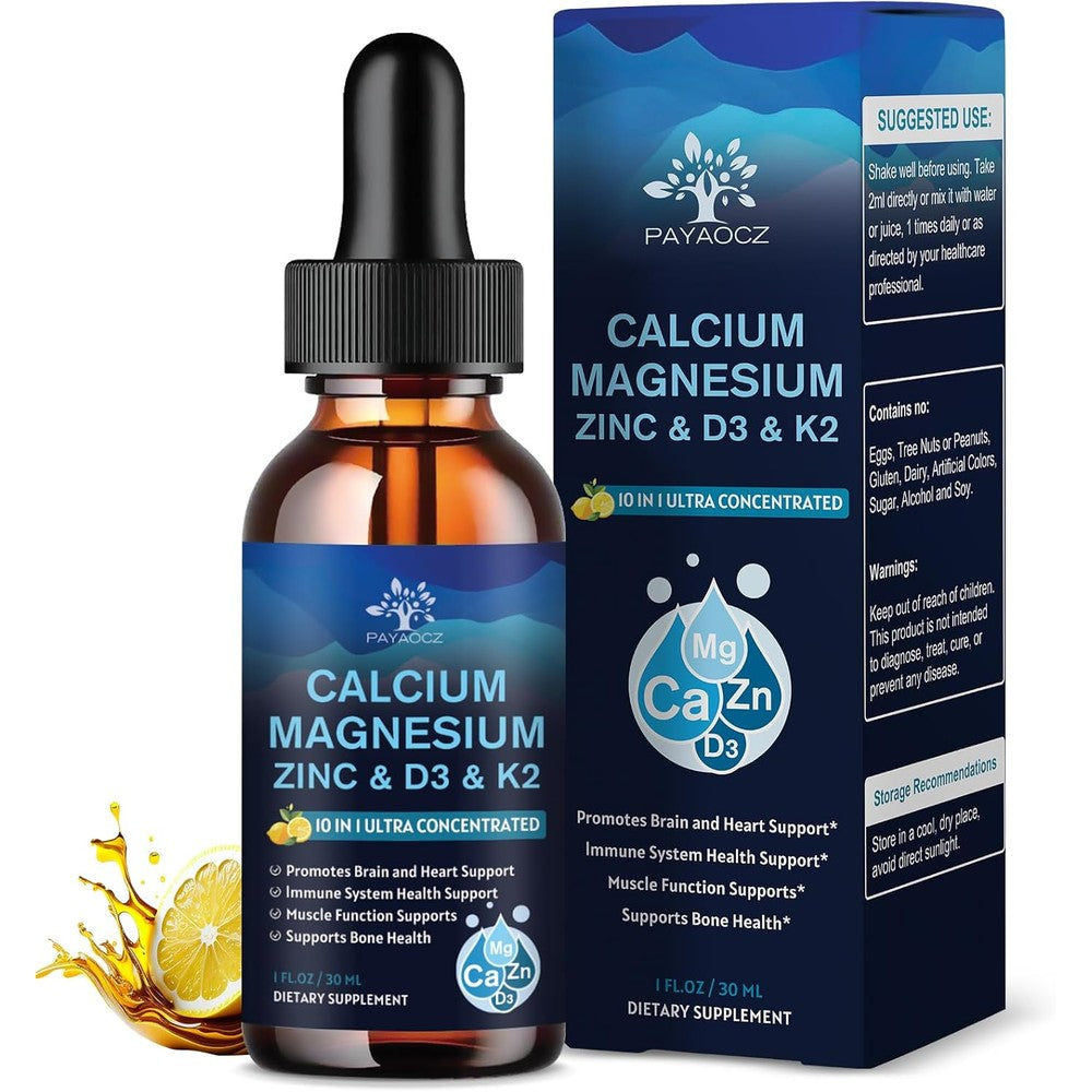 (2 Pack) 10 in 1 Magnesium Calcium Zinc Supplement with Vitamin C D3 K2, Glycinate Mag Vegan Liquid Drops Plus L-Theanine Boron Sea Moss Extract, Immune Support, Bone, Sleep & Leg Cramps, 1 Fl Oz