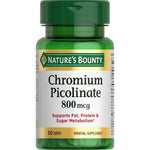 Nature's Bounty Chromium Picolinate 800 mcg 50 tablets front view bottle for metabolism support