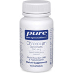 Pure Encapsulations Chromium Picolinate 500 micrograms bottle front view showing metabolic support supplement info.