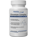 Superior Labs Chromium Complex front view bottle of glucose metabolism support capsules.