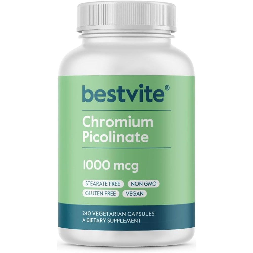 Bestvite Chromium Picolinate 1000 Micrograms bottle front view showing clean metabolic supplement label