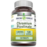 Amazing Nutrition Amazing Formulas Chromium Picolinate 1000 Micrograms front bottle view for glucose metabolism support.