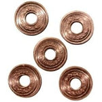 Generic pure copper coins front view arranged for traditional Indian pooja rituals.