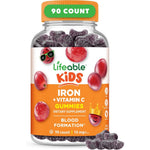 Lifeable Iron Gummies with Vitamin C front bottle view grape flavored kids supplement