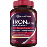 Doctor's Recipes Iron Supplement 65 mg bottle front view showing vegan tablets packaging