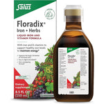 Floradix Iron Herbs Liquid Supplement 8.5 Fluid Ounce front view package showing energy support benefits