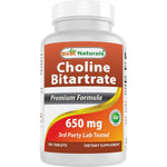Best Naturals Choline Bitartrate 650mg 180 Tablets front view bottle