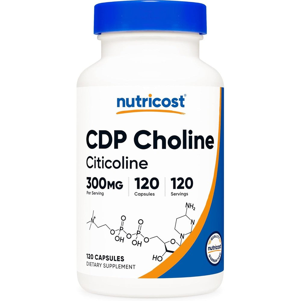 Nutricost CDP Choline Citicoline 300 Milligrams front view bottle for cognitive support