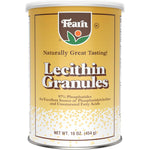 Fearn Natural Foods Soy Lecithin Granules sixteen ounce canister front view showing nutrition label details.
