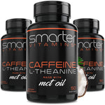 SmarterVitamins Caffeine and L-Theanine three pack bottles front view nootropic supplements for focus