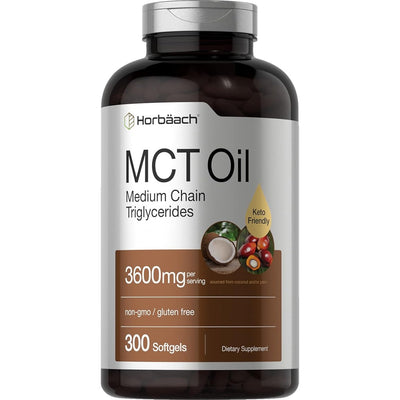 Horbäach MCT Oil Pills | 3600mg | 300 Softgel Capsules | Keto Supplement from Coconut | with Caprylic & Capric Acid | Non-GMO, and Gluten Free