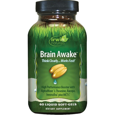 Irwin Naturals Brain Awake - 60 Liquid Softgels - Enhanced Mental Performance, Increased Focus, Clarity & Concentration - Nootropic Booster with L-Theanine, Bacopa, MCTs