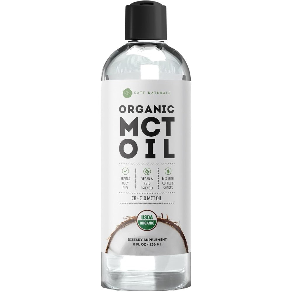 Kate Naturals Organic MCT Oil C8 and C10 front label view