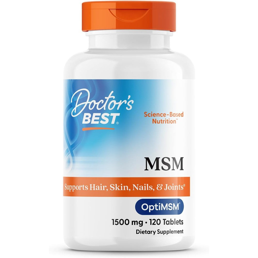 Doctor's Best MSM 1500mg dietary supplement tablets front view for joint support