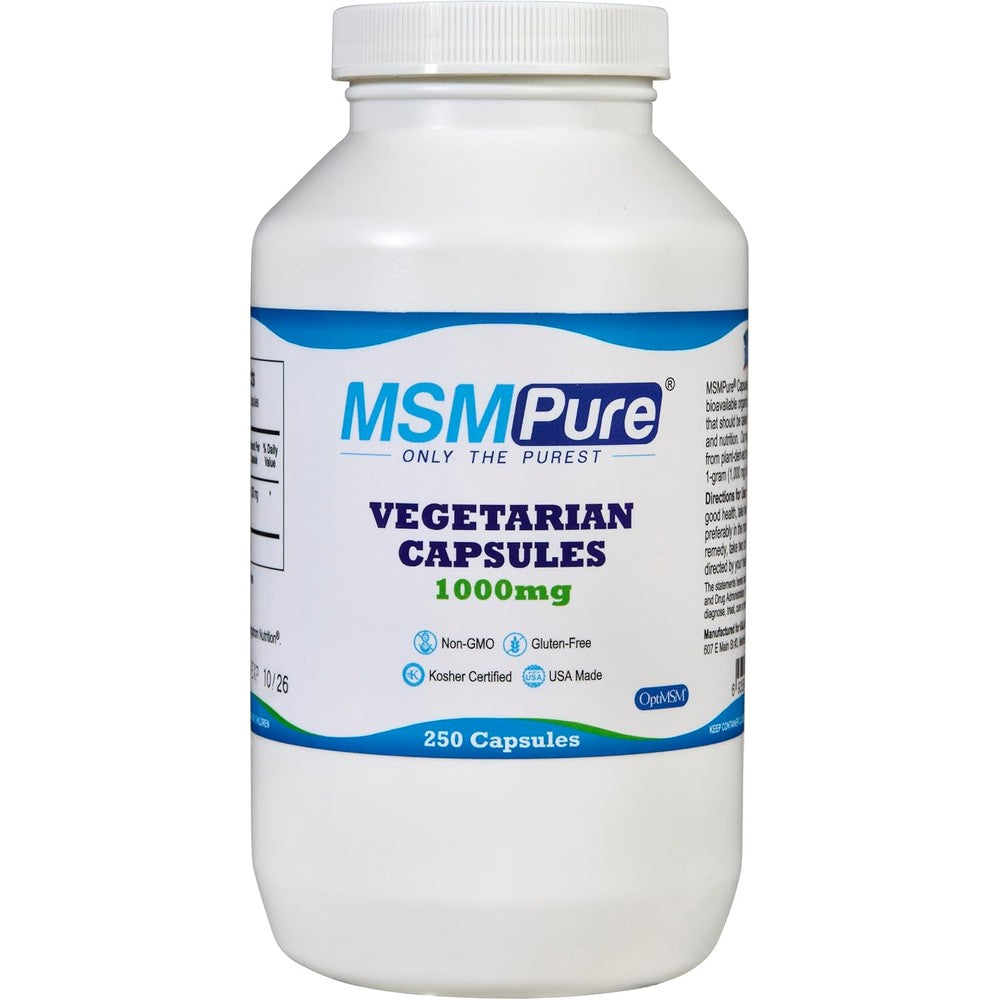Kala Health MSMPure MSM Joint Health 1000 Milligrams Vegetarian Capsules front view bottle